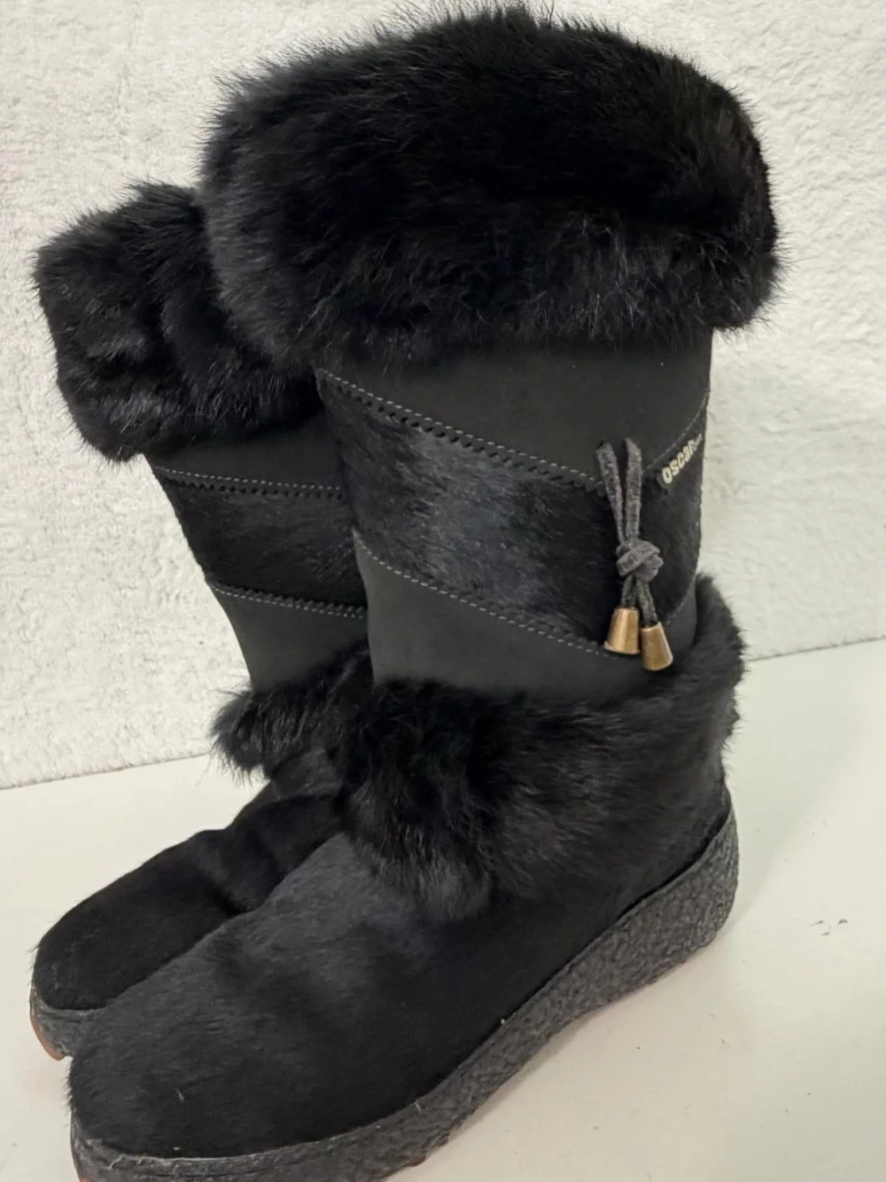 Oscar Sport made in Italy Black Fur Trim Apres Ski Snow Winter Boots Womens 6.5